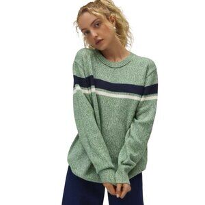 BDG Green Crewneck Sweater XS Retro Stripe Soft Knit Urban Outfitters Cozy